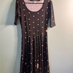 LuLaRoe Black and Tan Polka Dot Midi Dress
